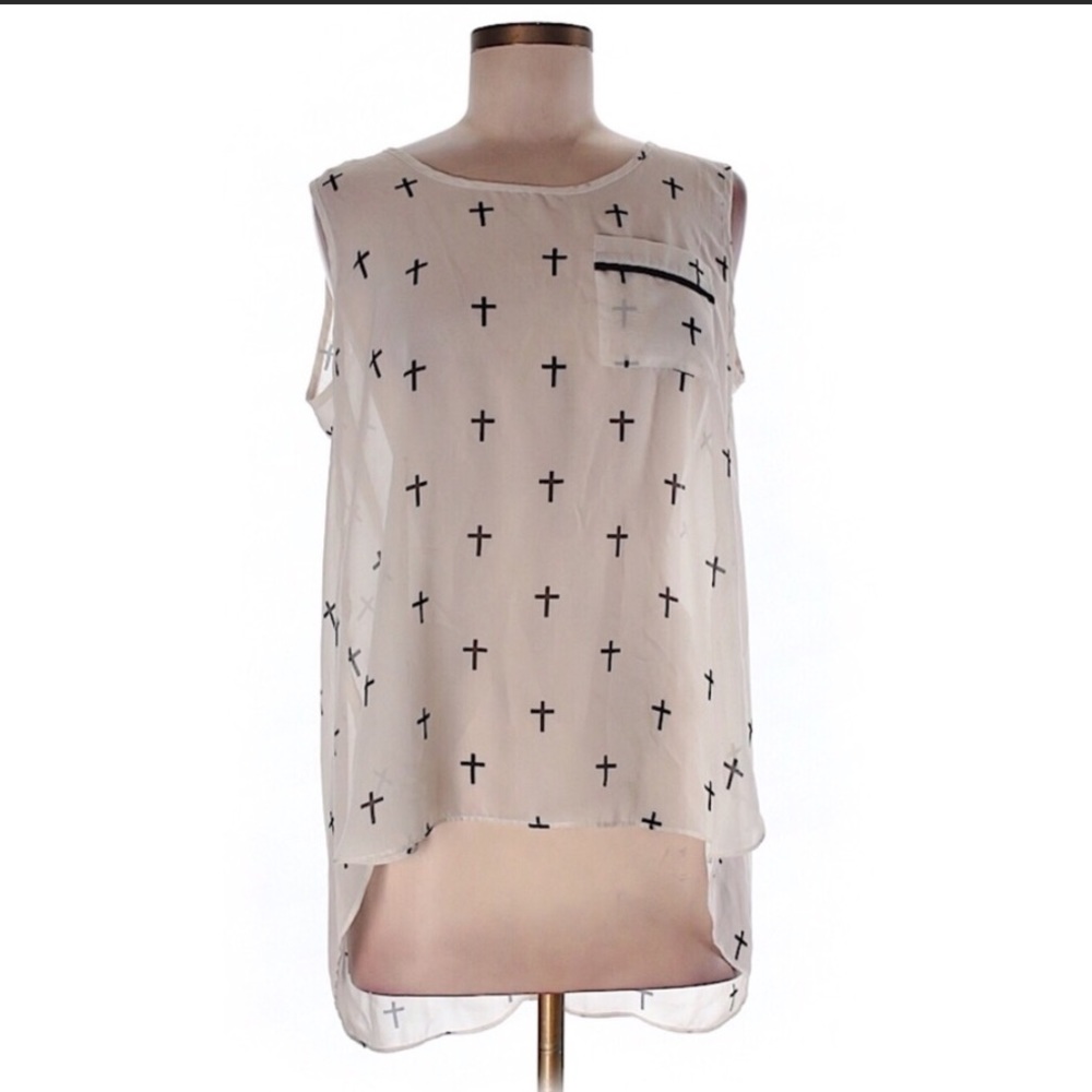 Alya Sheer Shite Sleeveless Blouse Black Crosses